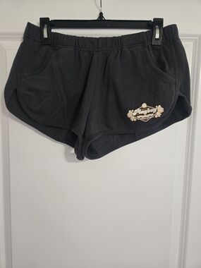 PLAYBOY Black Athletic Lounge Shorts with Floral Logo